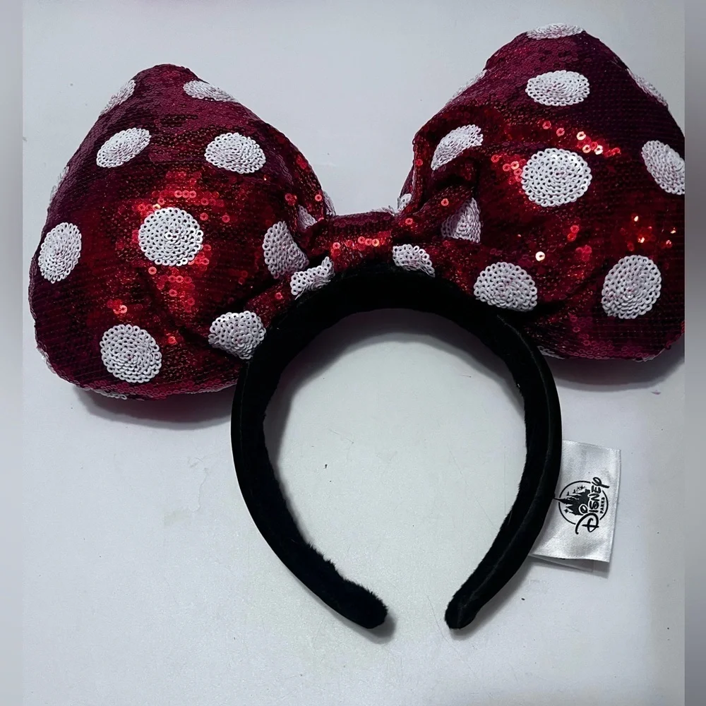 DISNEY PARKS MINNIE MOUSE HEADBAND DISNEY RED POLKA DOT SEQUINS BOW USA
